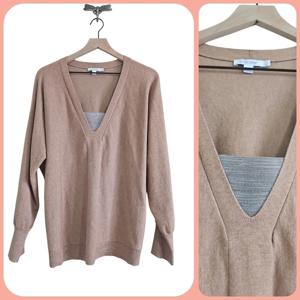 CHICO'S SWEATER WITH METAL MESH V-NECK